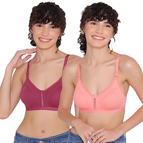 Image of INKURV Women's Non Padded Wireless T-Shirt Bra with Seamless Cups and Detachable Straps Combo of 2