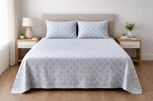 Image of Skyla Bedsheet for Double Bed| King Size 400 TC Cotton| 108 * 108 Inch Bedsheet|King Size Bedsheet with 2 Pillow Covers(Bloom Blue)