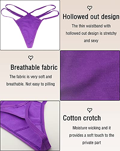 Xlndsoea Women's Hollowed Out Cotton G-Strings Sexy Low Rise Thong Panties T Back Underwear Pack Of 5 #TOP4