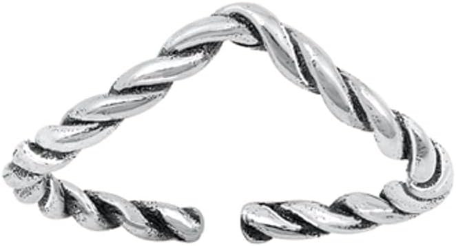 Sterling Silver Polished Oxidized Twist Chevron Toe Ring Adjustable Midi Band