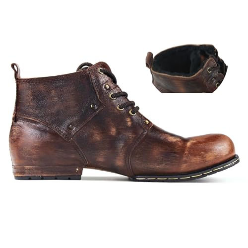 Image of OSSTONE Moto Boots for Men Fashion lace-up Leather Chukka Boots Casual Shoes OS-6015-2-retro-brown-US-R