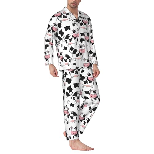 Supdreamc Men's Polyester Long-Sleeved Sleepwear Button-Down Pajamas Set