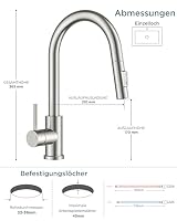 FORIOUS Niederdruckarmatur küche, Ausziehbarer Küchenarmatur, Edelstahl – Ansicht 3