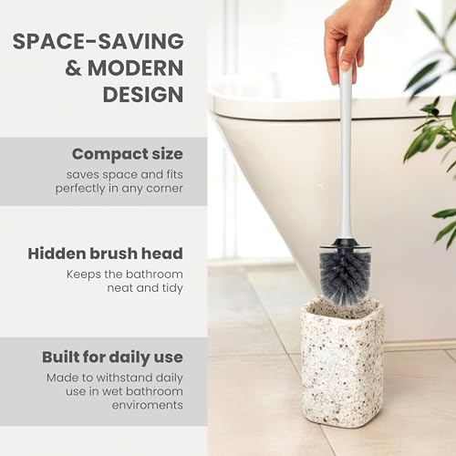 Image of Vigar Zense Toilet Brush and Holder Set, Polyresin Stone, Terrazzo