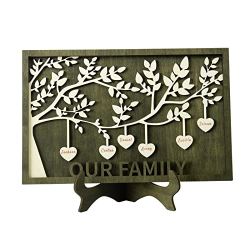Jewelstruck Personalized Family Tree Frames - Custom Name Wooden Plaques for Mothers Day (6 names, OUR FAMILY)