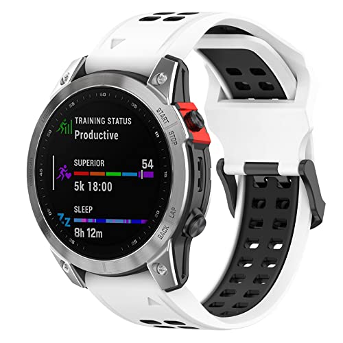 SMYAOSI 20mm Bracelet Compatible avec Garmin Fenix 7S/ Fenix 7S Solar/Fenix 7S Sapphire Solar, Bracelet Montre Silicone Bracelet pour Garmin Fenix 6S/ Fenix 6S Pro/Fenix 5S/Fenix 5S Plus (Blanc Noir)