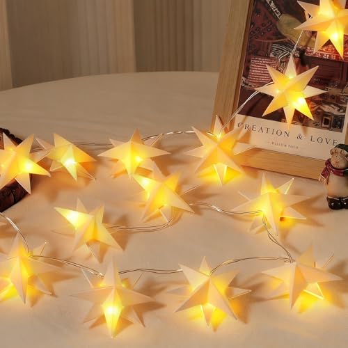 Lewondr 20 LED Stern Lichterkette Batteriebetrieben, 10,33 FT Hängende Papiersterne Weihnachten Mit Timerfunktion, Lichterkette Papier Für Innenbereich Party Hochzeit Weihnachtsdekoration Lewondr 20 LED Stern Lichterkette Batteriebetrieben, 10,33 FT Hängende Papiersterne Weihnachten Mit Timerfunktion, Lichterkette Papier Für Innenbereich Party Hochzeit Weihnachtsdekoration