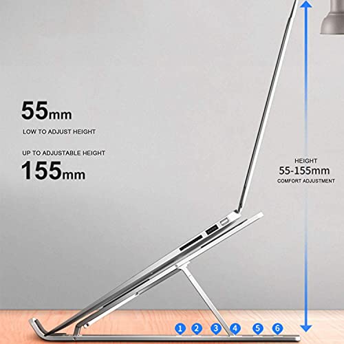 Image of 7 Angles Adjustable Aluminum Ergonomic Foldable Portable Tabletop Laptop Stand Riser Holder Compatible with HP, Dell, MacBook, Lenovo & All Other Notebook Silver