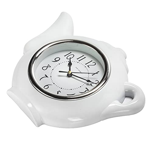 Park Madison Teapot 9 Inch Quality Quartz Battery Operated 3-D Easy To Read Home/Office/Kitchen/Classroom/School Clock Classic Movement, White (13903) #TOP3