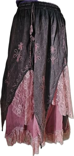 Karma Handicrafts Handmade Bohemian Hippy Patchwork Skirt Festival Cotton Elastic Lace Dress S30 (US, Alpha, One Size, Regular, Regular, Pink)