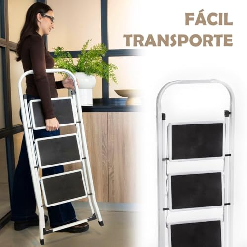 Miniatura 3 de Casaseleccion - Escalera Plegable De 3 Peldaños Para Hogar, Fabricada En Acero, Acabado En Color Blanco, Medidas 46x71x105 Cm 6,2 Kg , Lista Para Usar