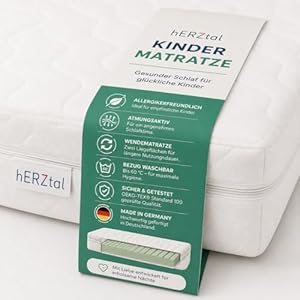 hERZtal Kindermatratze 90x200 & weitere Größen – Kaltschaummatratze Kinder & Babymatratze – 13 cm Komfortschaum – 7-Zonen ab 90 cm – Oeko-TEX® – Bezug bis 60°C waschbar – Made in Germany (90x200 cm)