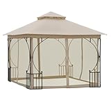 Outsunny 10' x 10' Patio Gazebo, Double Roof Outdoor Gazebo Canopy Shelter with Netting, Steel Corner Frame for Garden, Lawn, Backyard and Deck, Beige