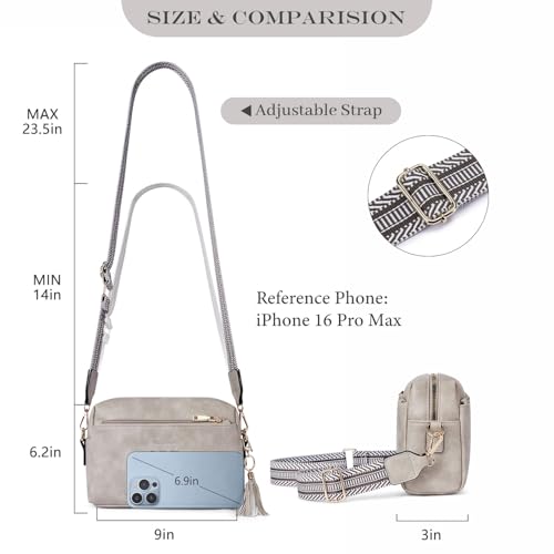 Image of Roulens Triple Zip Small Crossbody Bag for women,Wide Strap Cell Phone Purse Shoulder Handbag Wallet with Credit Card Slots | Triple Zip