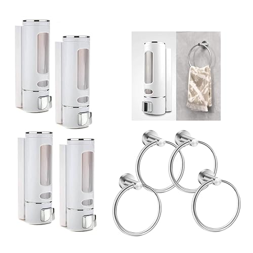 Image of Stainless Steel Towel Ring (6 inch) + 400ml Wall Mounted Transparent Liquid Soap Dispenser | Rust Free Durable Bathroom & Kitchen Wash Area Accessories Combo Set (4 Set)