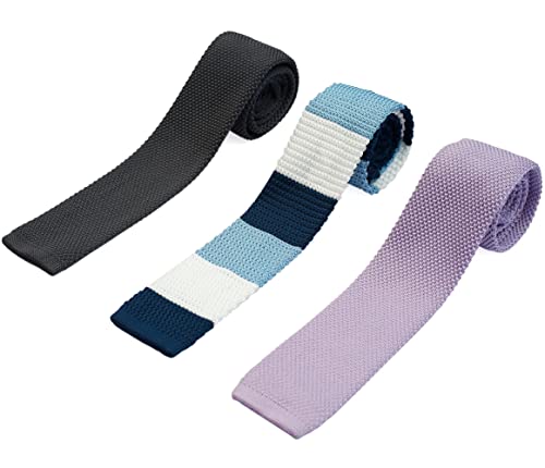 Cravate en tricot pour homme lot de 3 cravates fines 6 cm à bout plat