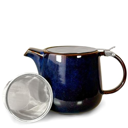 Scandi Home Bergen Blue Reactive Glaze 1 Litre Infuser Teapot | Stainless Steel Lid | Loose Leaf Tea | Dishwasher Safe | Nordic Artisan Teapot Gift