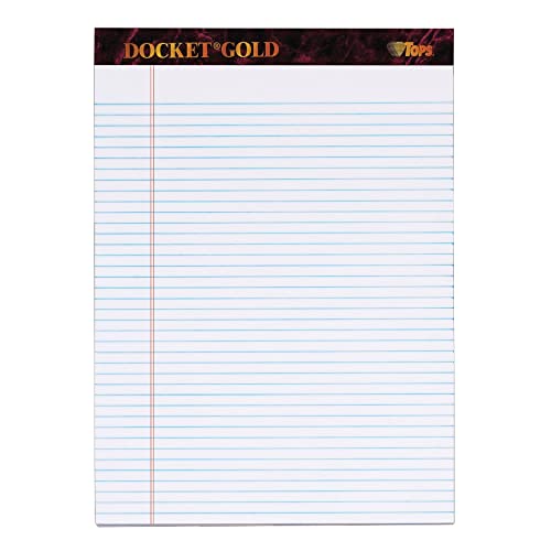 Tops Docket Gold Tablet, 21 x 29 cm, perfurado, branco, regra estreita, 50 folhas por bloco, 6 bloco