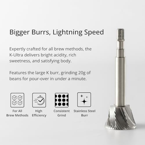 Image of 1Zpresso K-Ultra Manual Coffee Grinder, with Numeric Grinding Degrees Scale, Stainless Steel, Hot Conical, Round, Folding Crank, Silver, with Carrying Bag