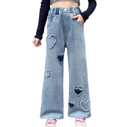 NABER Kids Girls Casual Baggy Wide Leg Denim Pants Elastic Waist Casual Jeans Age 5-14