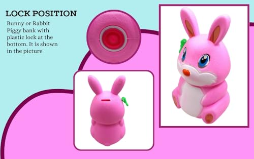 Image of Piggy Bank Toy for Kids with Lock & 2 Keys - Bunny Rabbit Shaped Coin Bank for Boys & Girls | BIS Certified Plastic Gullak | Money Saving Bank Gift for Toddlers 3+ Years | Made in India (Pink)
