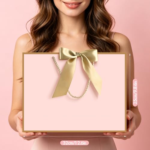 Image of JMANNI Gift Bags with Handles, 13 inch Medium Gift Bag for Presents, 8 Pcs Bags with 16 Tissue Paper and 8 Cards for Baby Shower Wedding Bridal Shower Mother's Day Birthday Party(pink-black)