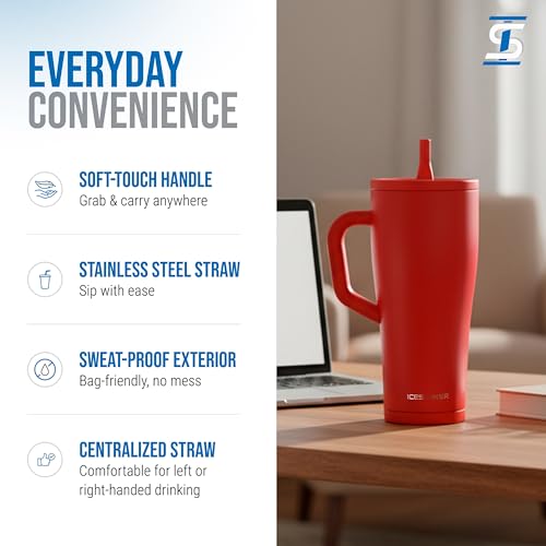 Image of Ice Shaker 32 oz Tumbler with Handle and Straw | 32oz Red | Cold for 30+ Hours | 2-in-1 Tumbler Shaker Bottle | Odor-Free 32 ounce Bottle for Water, Protein Shakes, Smoothies, Cocktails