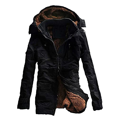 Manteau d'hiver homme avec capuche en polaire chaude grande taille noir L