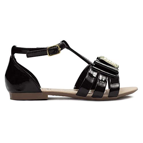 Sandália Infantil Menina Coração Rasteira 61 (29, Preto)