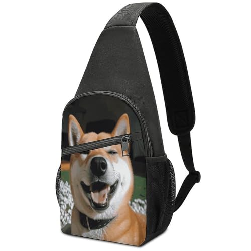 Image of ADFGYERH Shiba Inu Smile Tongue Out Sling Bag Daypack,Crossbody Bags for Women Men,Fanny Pack for Running, Travel & Everyday Workout