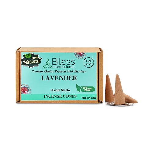 Bless International Lavender 100%-Natural-Incense-Cones Handmade-Hand-Dipped Organic-Chemicals-Free for-Purification-Relaxation-Positivity-Yoga-Meditation The-Best-scents (20 Count)