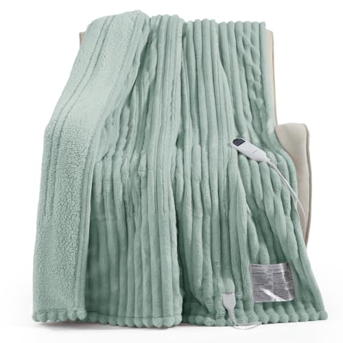 Image of Bedsure Thick Heated Blanket Electric Throw XL, Fast Heating, Green 50 inchx70 inch