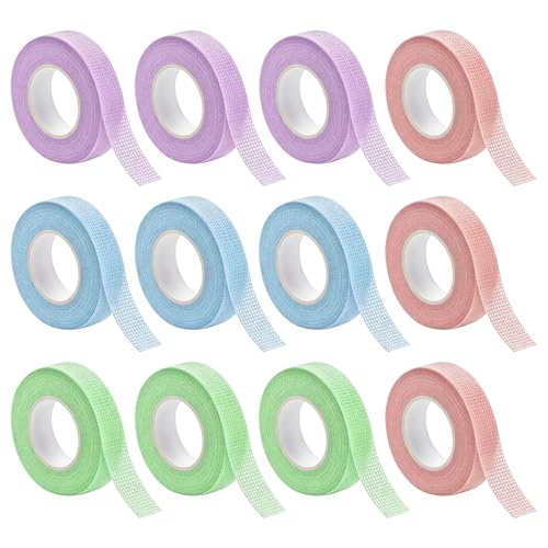 12 Rollen Micropore Tape 1 25cm x 9 14m Pflaster Ohrringe Abkleben Sport Kinder Pflaster für Ohrringe Abkleben Vielseitig Einsetzbar Z. B. für Sport Wimpernverlängerungen Rosa Lila Blau Grün Länge 9 M