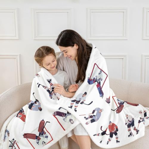 Image of Feelyou Ice Hockey Sherpa Blanket 50 inchx60 inch Boys Girls Gift Sofa Warm