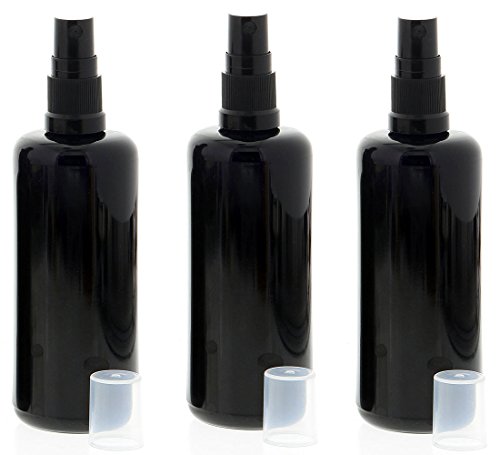Preisvergleich Produktbild Violettglas Sprühflasche, stark lichtschützend, Miron Glas-Flasche mit Kosmetex schwarzen Pump-Zerstäuber, 3 x 100 ml