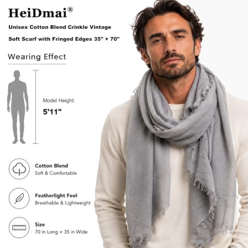 Image of Lightweight Cotton Blend Scarf for Women Men | Large,Breathable,Thin,Soft,Crinkle Scarf,Hijab Head Wrap,NeckScarf,Everyday,Travel Scarf,Summer Dress Scarves Holiday Gift