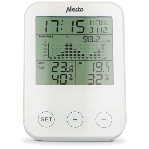 Alecto WS-1200 Station météo sans fil avec capteur extérieur sans fil pour mesurer la température, l'humidité et les précipitations Blanc