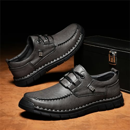 Men's Hademade Genuine Leather Lace Up Casual Flats Loafer Shoes Lightweight Soft Sole Breathable Comfortable Business Non-Slip Oxford Boat Shoes for Walking Hiking Driving Work3