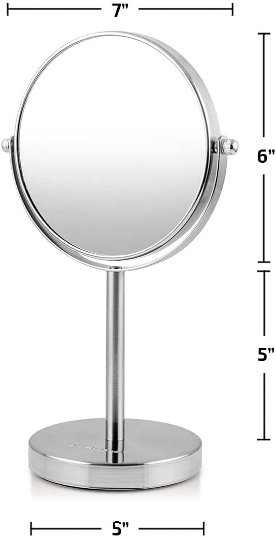 OVENTE 6'' Tabletop Makeup Mirror with 1X/7X Magnification, 360° Swivel Design, Double-Sided Free-Standing Vanity Mirror Perfect for Dresser, Bedroom and Office Desk, Nickel Brushed MNLT60BR1X7X