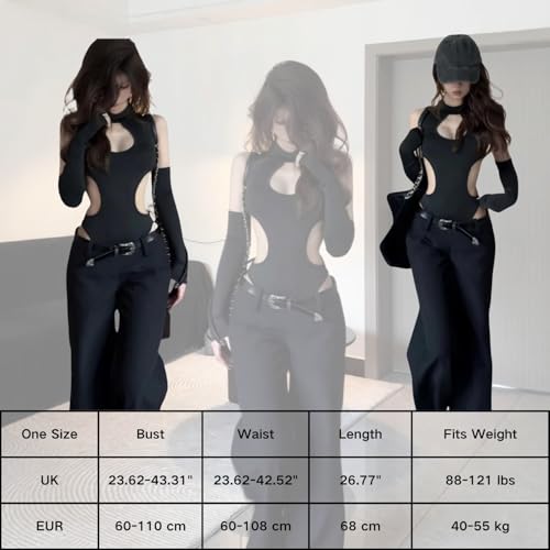 ROSVAJFY Women’s Long Sleeve Cutout Bodysuit Sexy Black Teddy Gothic Y2K Party Club Rave Outfit Hollow Out Halter Leotard Lingerie Negligee Nightwear Techwear Festival Jumpsuit Streetwear - Image 6