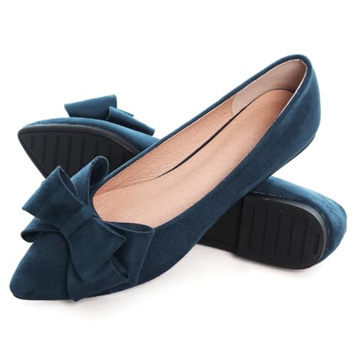 Image of SAILING LU Womens Bowknot Ballet Flats Pointy Toe Suede | Casual Flat Shoes, Dressy Wear to Work, Moccasins, Slip-Ons