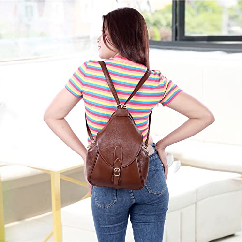Image of RICHSIGN LEATHER ACCESSORIES 2 In1 Full Grain Natural Leather Backpack & Shoulder Handbags For Women Office (Dimension-L-9 X H-12 X W- 5 Inch) Weight- 0.6 KG / 600 GR.