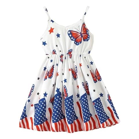 Runytek Girls 4th of July Outfit American Flag Dress Crisscross Back Red White and Blue Patriotic Dresses 5T Cover