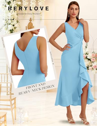 Image of BeryLove Formal Wedding Guest Evening Midi Ruffle Dresses Prom Cocktail Party Mother of The Bride Dress