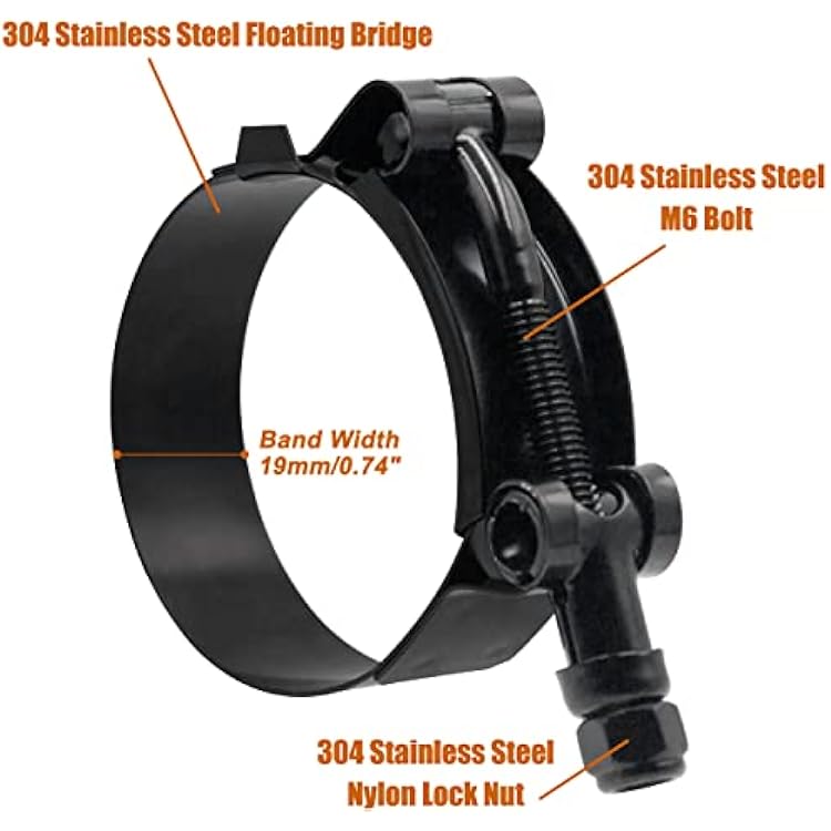 ISPINNER 4 Pack 2 Inch Stainless Steel T-Bolt Hose Clamps, Clamp Range 56-64mm for 2 Hose ID (Black)
