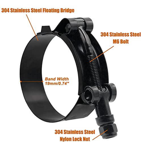 ISPINNER 4 Pack 3 Inch Stainless Steel T-Bolt Hose Clamps, Clamp Range 83-91mm for 3" Hose ID (Black) by ISPINNER - Image 2