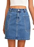 Sidefeel Women's Jean Skirt High Waisted Stretchy Casual Denim Above Knee Skirts with Patch Pockets Light Blue X-Large