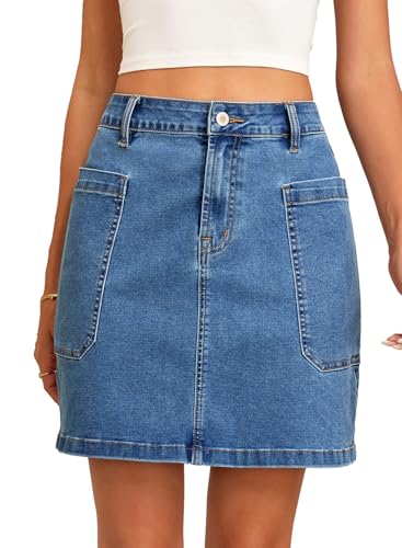 Sidefeel Women's Jean Skirt High Waisted Stretchy Casual Denim Above