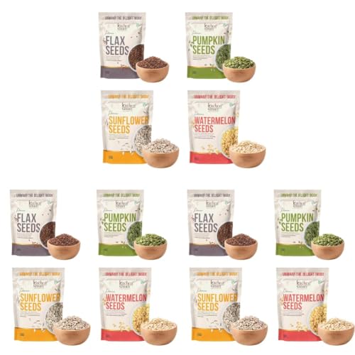Image of KitchenSmith 4 Superseed Combo Raw Seed 200GM Each (800g total) Flax, Pumpkin, Sunflower & Watermelon Seeds|MixSeed for Eating Immunity Boost and Weight Loss | Healthy Diet Snacks (Pack of 3)