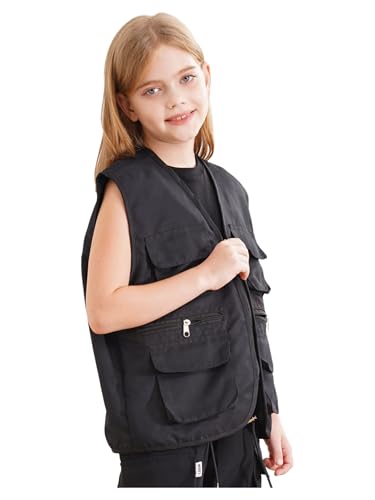 Kids Boys Girls Multi-pocket Volunteer Activity Safety Vests Sleeveless Zipper School Work Uniform Top3